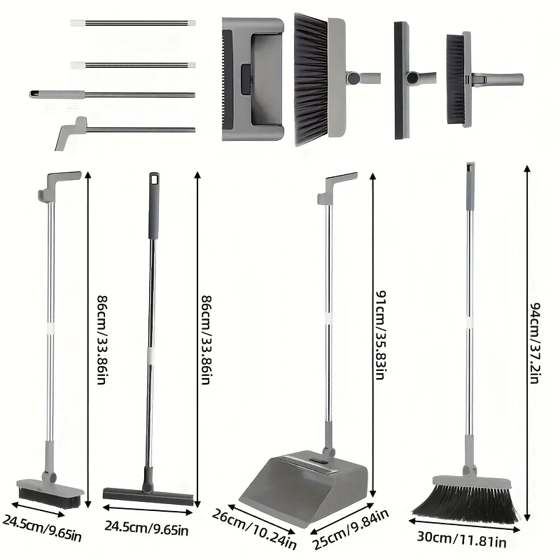 [مجموعة أربعة في واحد لتوفير المساحة] مجموعة مكنسة مطورة - أداة التنظيف المنزلية والتجارية