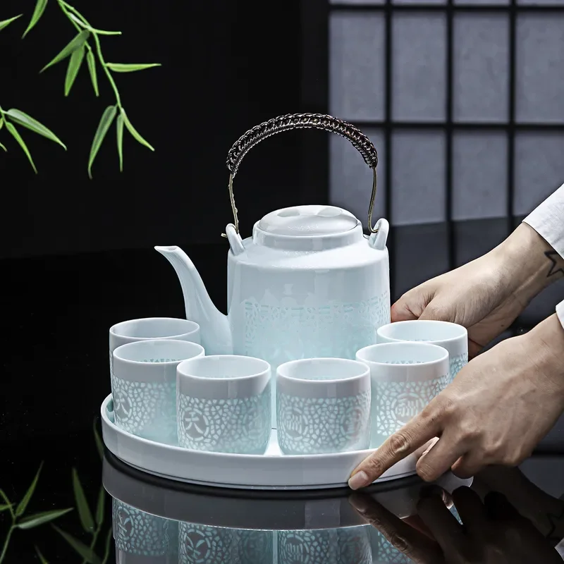 Jingdezhen Porcelain Kung Fu Tea Set Gaobaini Linglong Ceramic Teapot and Cups Traditional Chinese Style Gift for Home Office