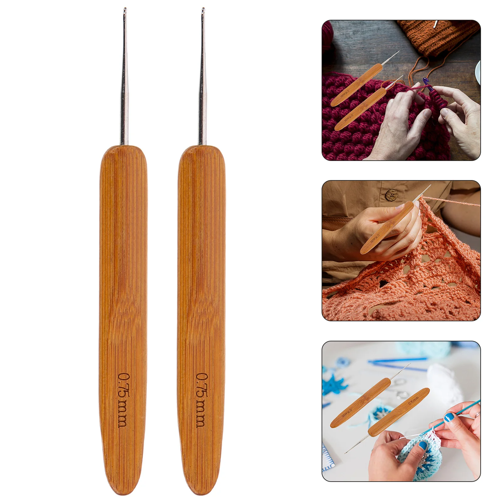 2 قطعة مجموعة إبر الحياكة الخيزران المتفحمة 0.5 مللي متر 0.75 مللي متر إبر كروشيه مدببة واحدة السلس طرف مستدير خفيفة الوزن لسهولة #2