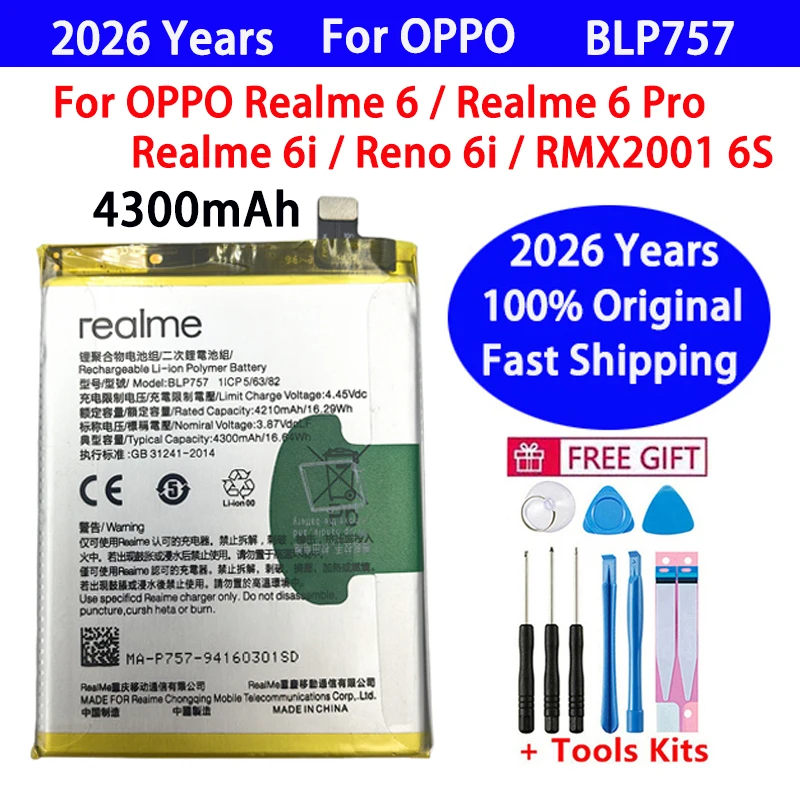 2026 سنة 100% الأصلي BLP757 4300mAh بطارية ل ممن لهم Realme 6 6Pro 6 Pro 6i RMX2001 6S RMX2061 برو بطاريات الهاتف