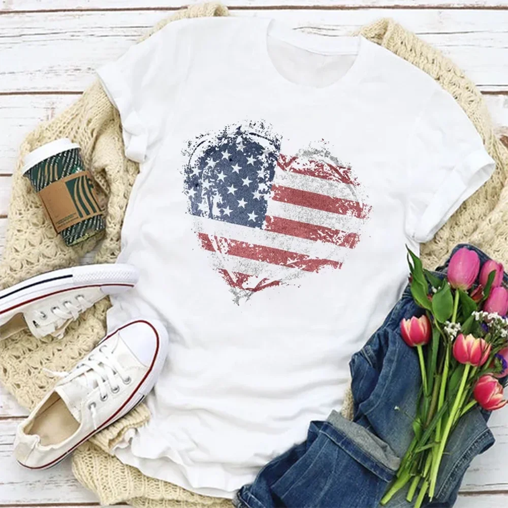 

Plus Size Women Graphic USA Flag American Patriotic Heart Love Summer T-Shirt Tops Lady Womens Clothing Vacation Tee Wear Tshirt