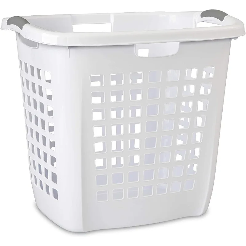 Ultra Easy Carry Laundry Hamper, Comfort Handles to Easily Carry Clothes Between the Bedroom and Laundry Room, Plastic, White