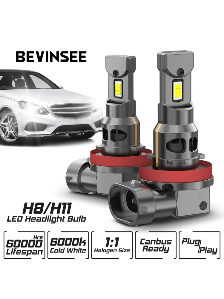 BEVINSEE H11 9005 HB3 9006 HB4 LED-Nebelscheinwerfer, 70 W, 12000 lm, hohe Helligkeit, 1:1-Halogengröße, Plug&Play, CANBUS Turbofan, 6000 K, 12 V