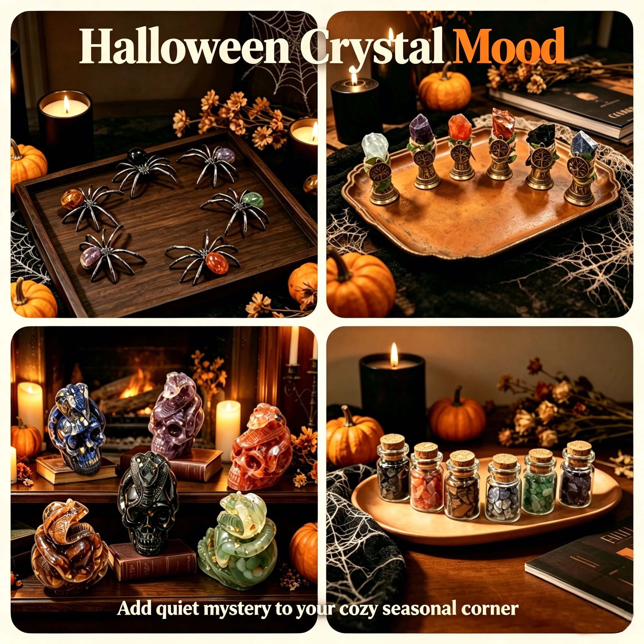 6pcs/set Premium Halloween Mystical Decor Gift Box, Gothic Snake Skull Sculpture Crystal Bottle Tree of Life Bell, Creative Card