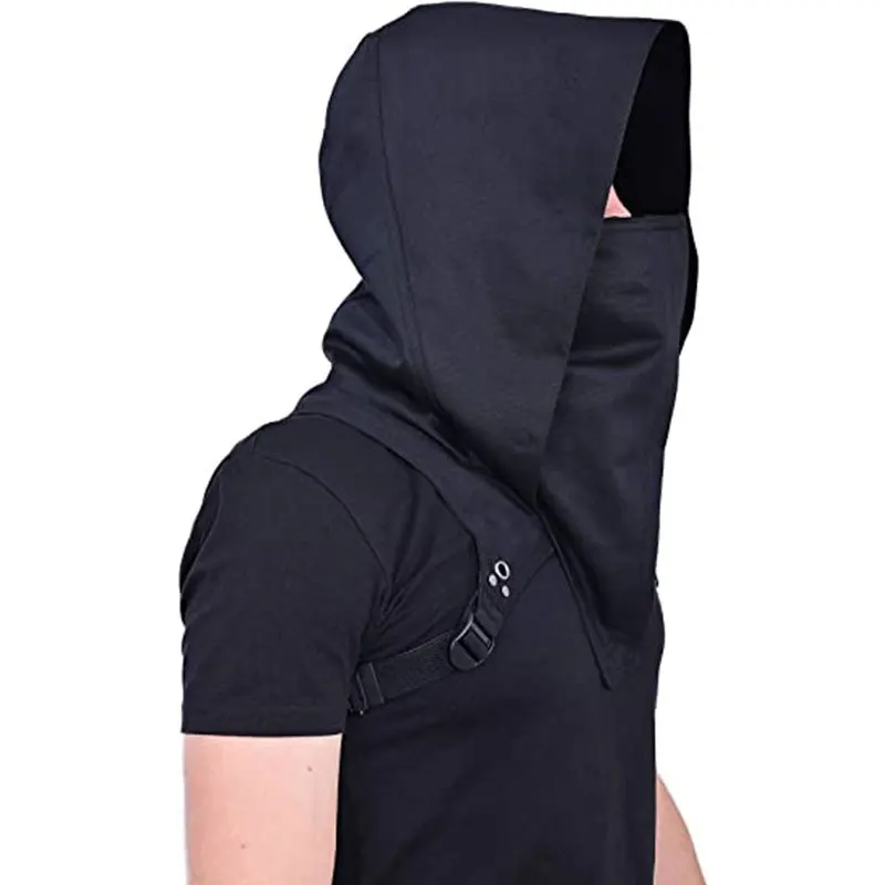 Halloween Black Masked Hoodie Adult Cosplayer Pirate Hat Assassin Shooter Headset Hoodie Strap Underarm Retro Windproof Hat