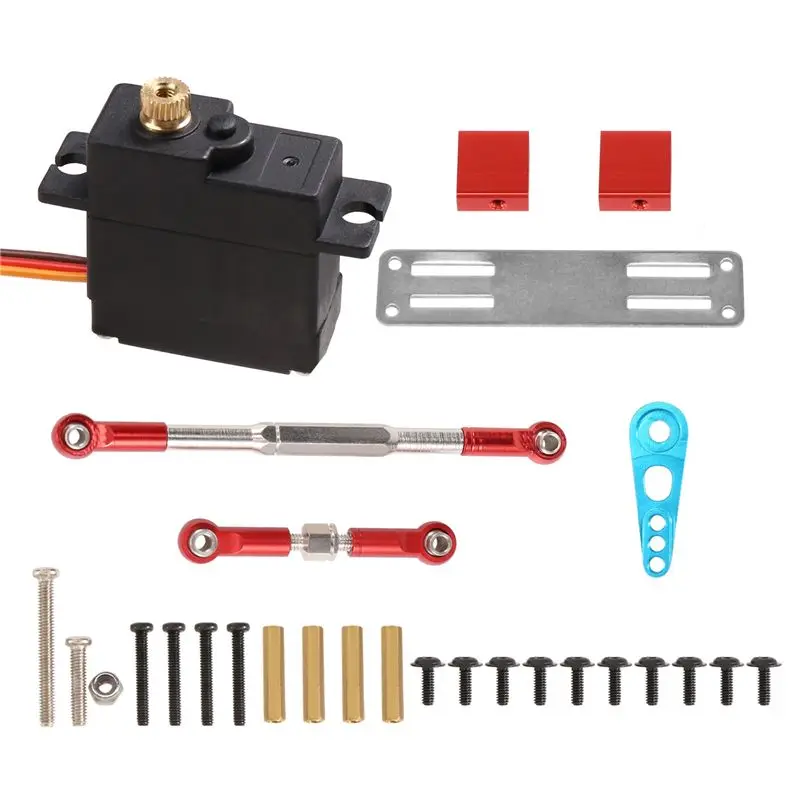 B05C-17G Metal Gear Servo And Steering Link Rod Servo Mount Set For WPL C14 C24 1/16 RC Car Upgrade Parts Accessories