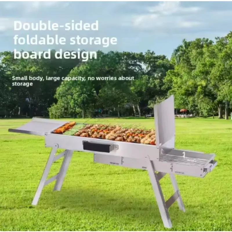 Hot Selling Portable Charcoal Grill Enlarged Thickened Load-bearing 200kg Folding BBQ Barbecue Grill for Camping Picnic Garden