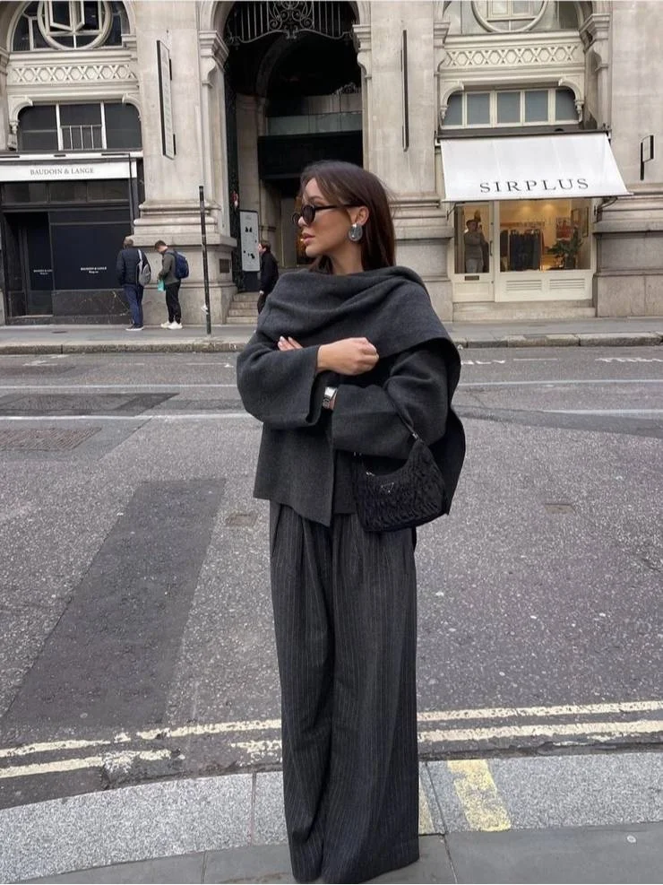 

Asymmetric Knitted Scarf Coat Women's Loose Sle 275600 Autumn Winter Lazy Sle Cloak Coat Fem Outerwear