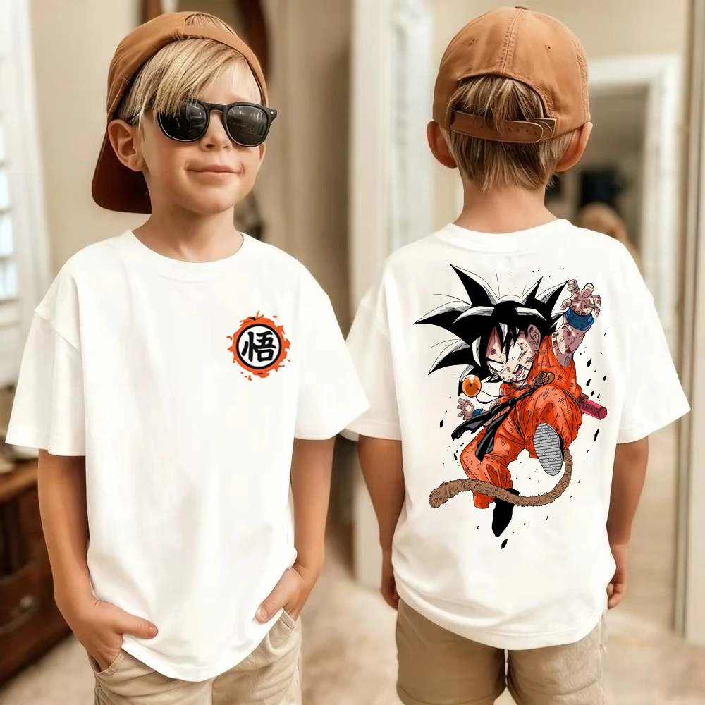 

Футболка для косплея в стиле аниме Dragon Ball, хлопковые топы с короткими рукавами, повседневная свободная футболка в стиле ретро для мужчин, женщин и детей, одинаковые комплекты для всей семьи