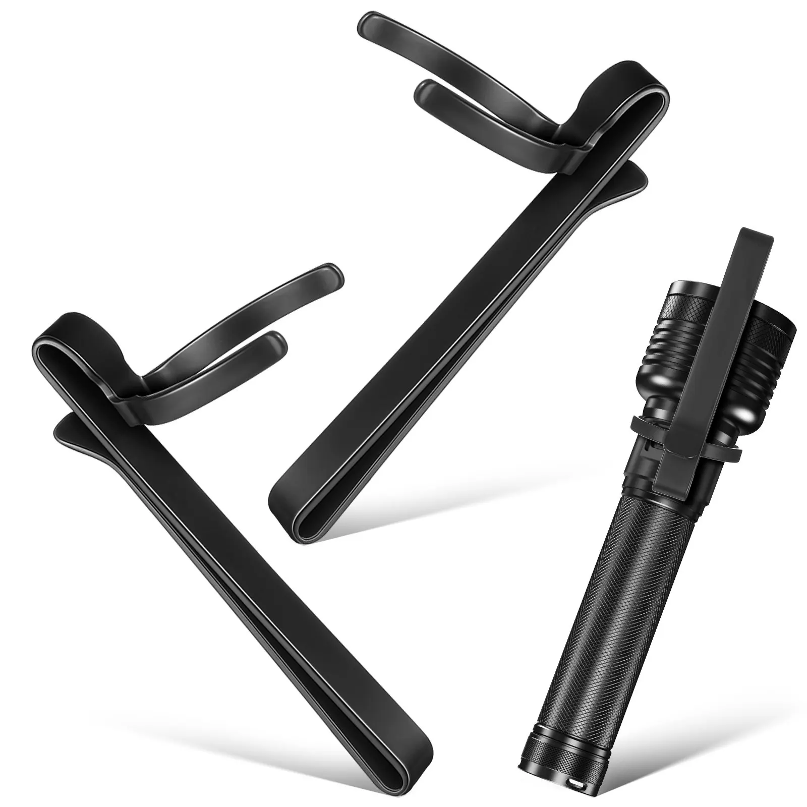 Flashlight Holder Clip Adjustable Belt Mount Bracket Hands Free Carry for Camping Work 2 Piece Set