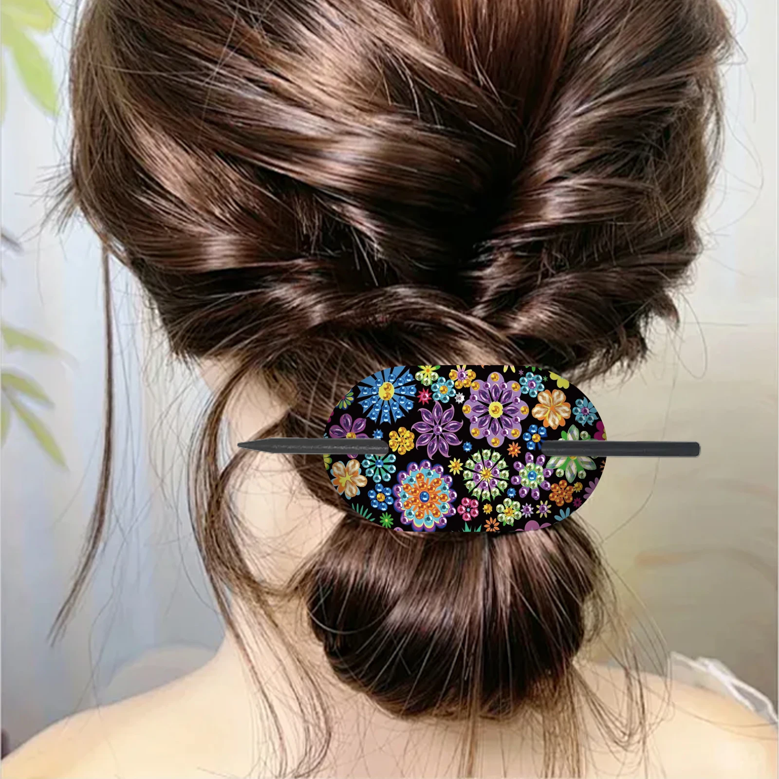 4Pcs Diamond Art Painting Ellipse Hairpin Kits, Colorful Flower DIY Diamond Art Hairpin Elegant Gift Classical Jewelry for Frien - view 5