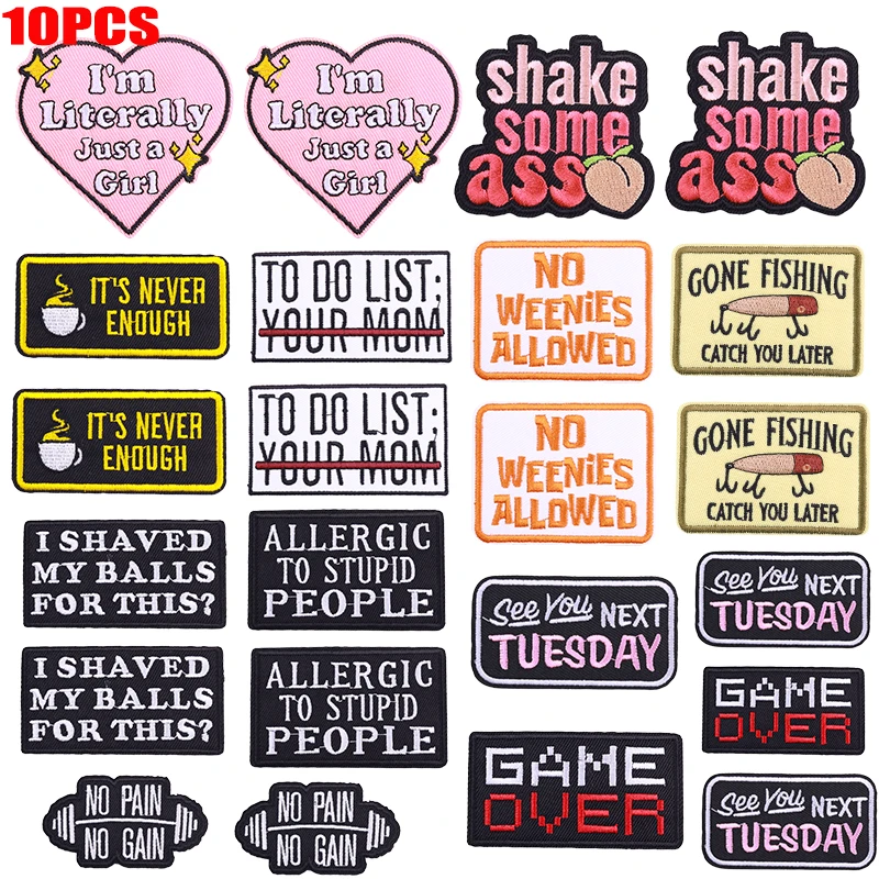 

10PCS New Letter Slogan Patch Embroidered Patches Jackets Backpack Hats Sew Embroidery Badges Iron On Patches For Clothing DIY