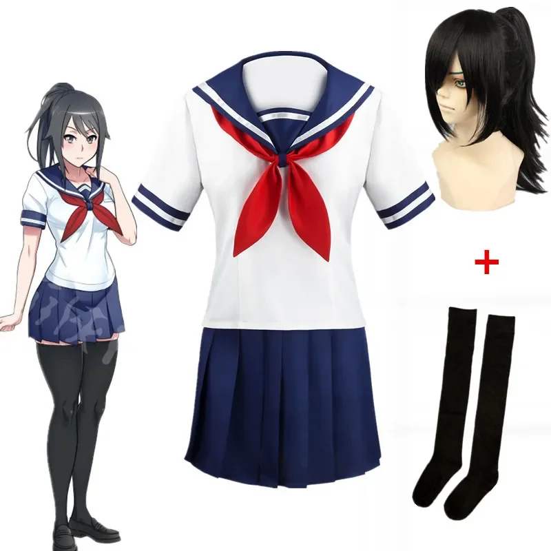 New Ayano Aishi Cosplay Game Yandere Simulator Uniform Halloween Costume Women Short Sleeve Top Skirt Sailor Suit Cosplay dress