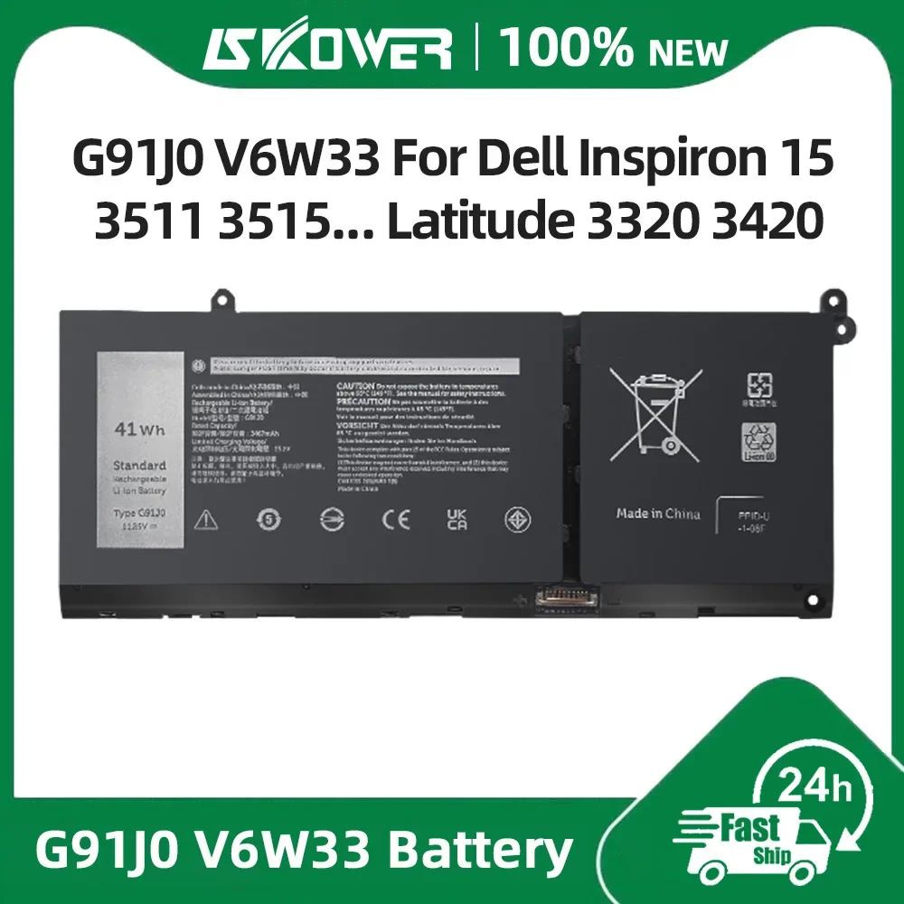 SKOWER G91J0 V6W33 Battery For Dell Inspiron 15 3511 3515 3520 13 5310 5320 5330 5410 5415 Latitude 3320 3420 Vostro 3510 5620