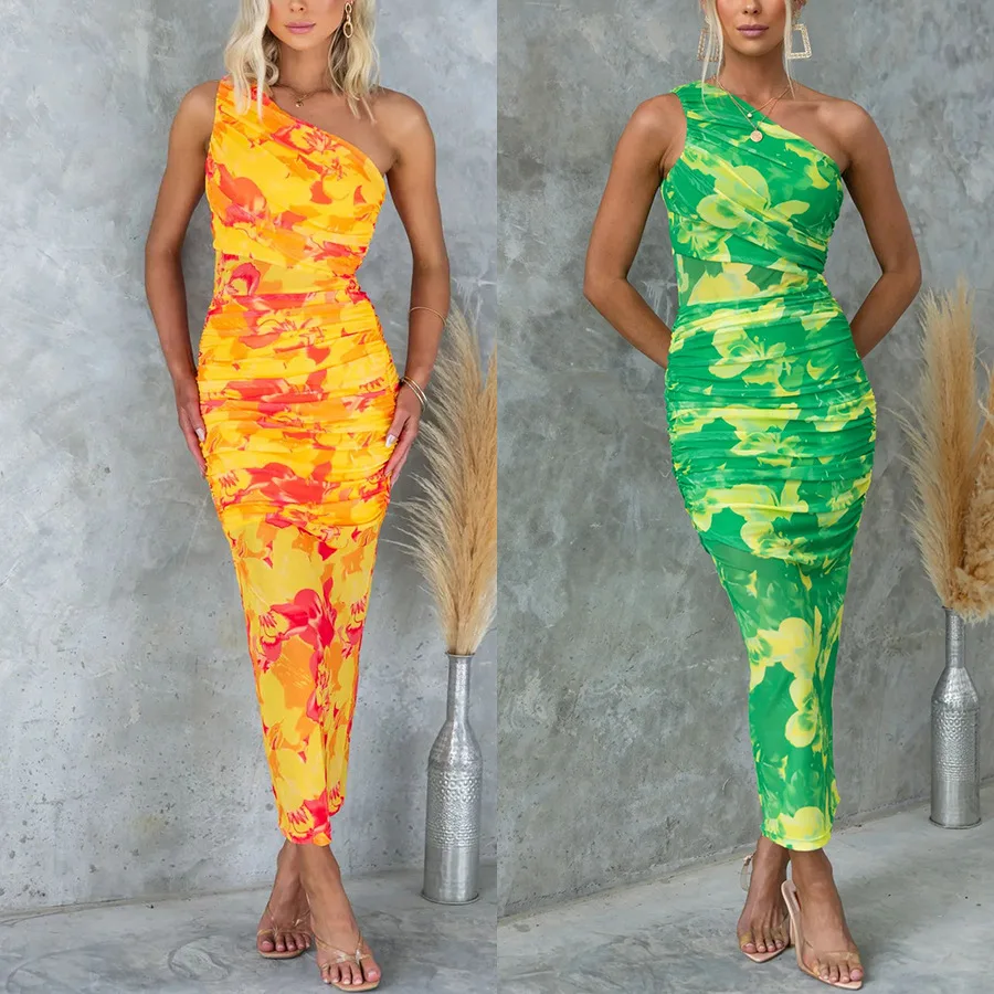 여성 봄 여름 신상 플라워 프린트 스트레치 오프숄더 프린트 드레스 캐주얼 휴가 원피스 바디콘 슬림