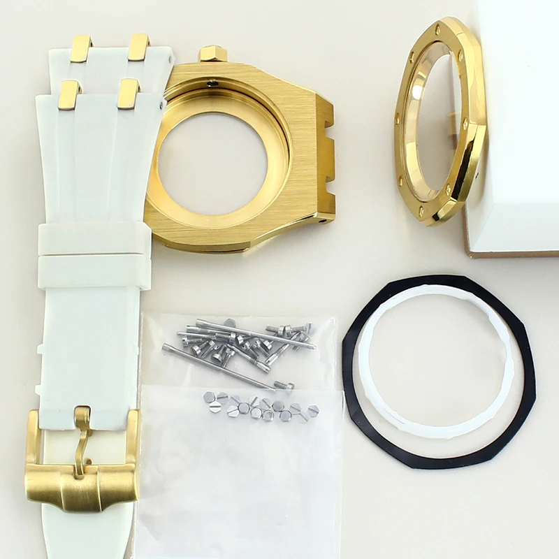 نموذج بلوط معدل لساعة NH35 مطلي بحزام مطاطي من الفولاذ المقاوم للصدأ 316L لحركة NH36 #2