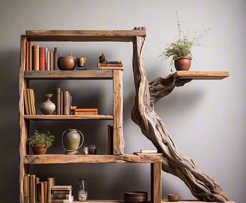 New Chinese-style camphor wood solid wood Duobao Pavilion Bogu rack wabi sandy wind bookshelf
