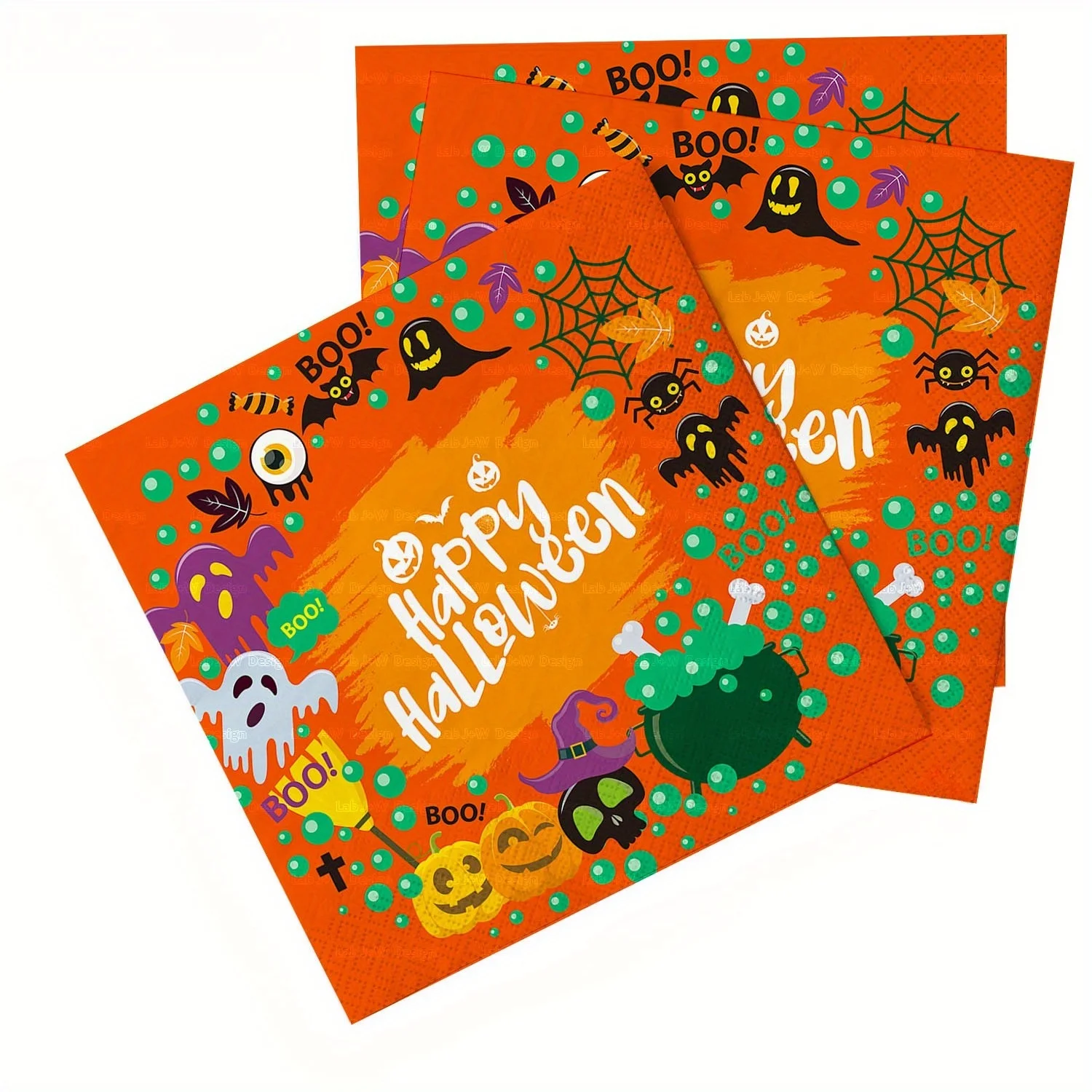 Orange Halloween Themed Disposable  Napkins Party Tissues,Pumpkin/Bat Happy Halloween Napkins, Perfect for Halloween Parties