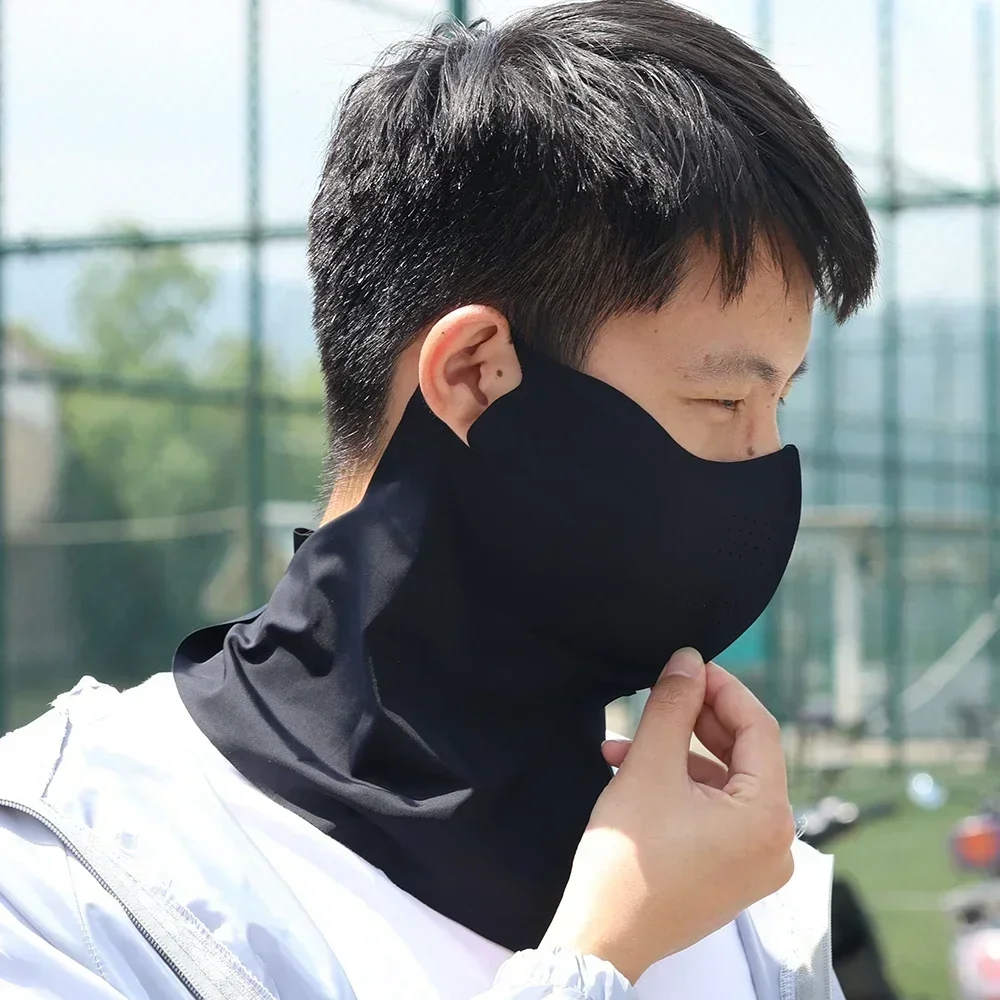 Side view of black face and neck cover