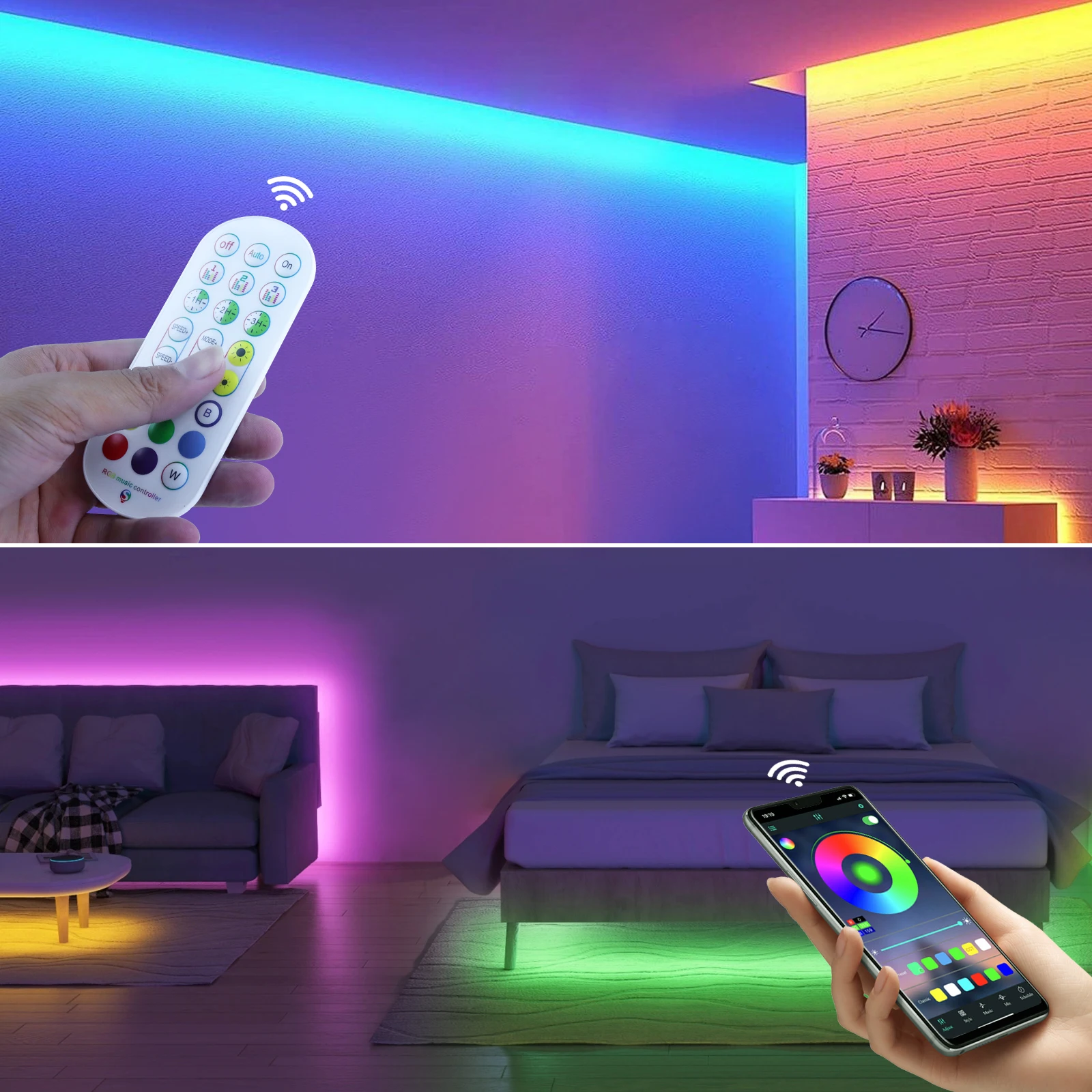 Wtyczka EU DC12V/24V RGB neonowa taśma LED, 1/2/3/4/5/10/15M neonowa taśma RGB z Bluetooth/pilotem do oświetlenia dekoracyjnego w domu