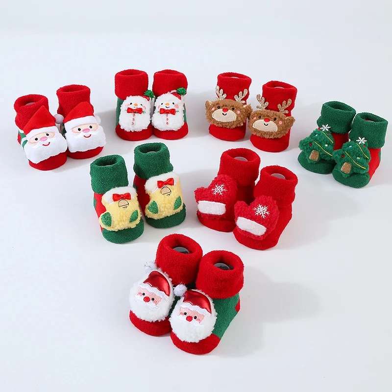 Kids Christmas Socks For 0-3T Children\'s Short Socks Girls Boys Winter Warm Cotton Toddler New Year Gift Santa Claus Socks