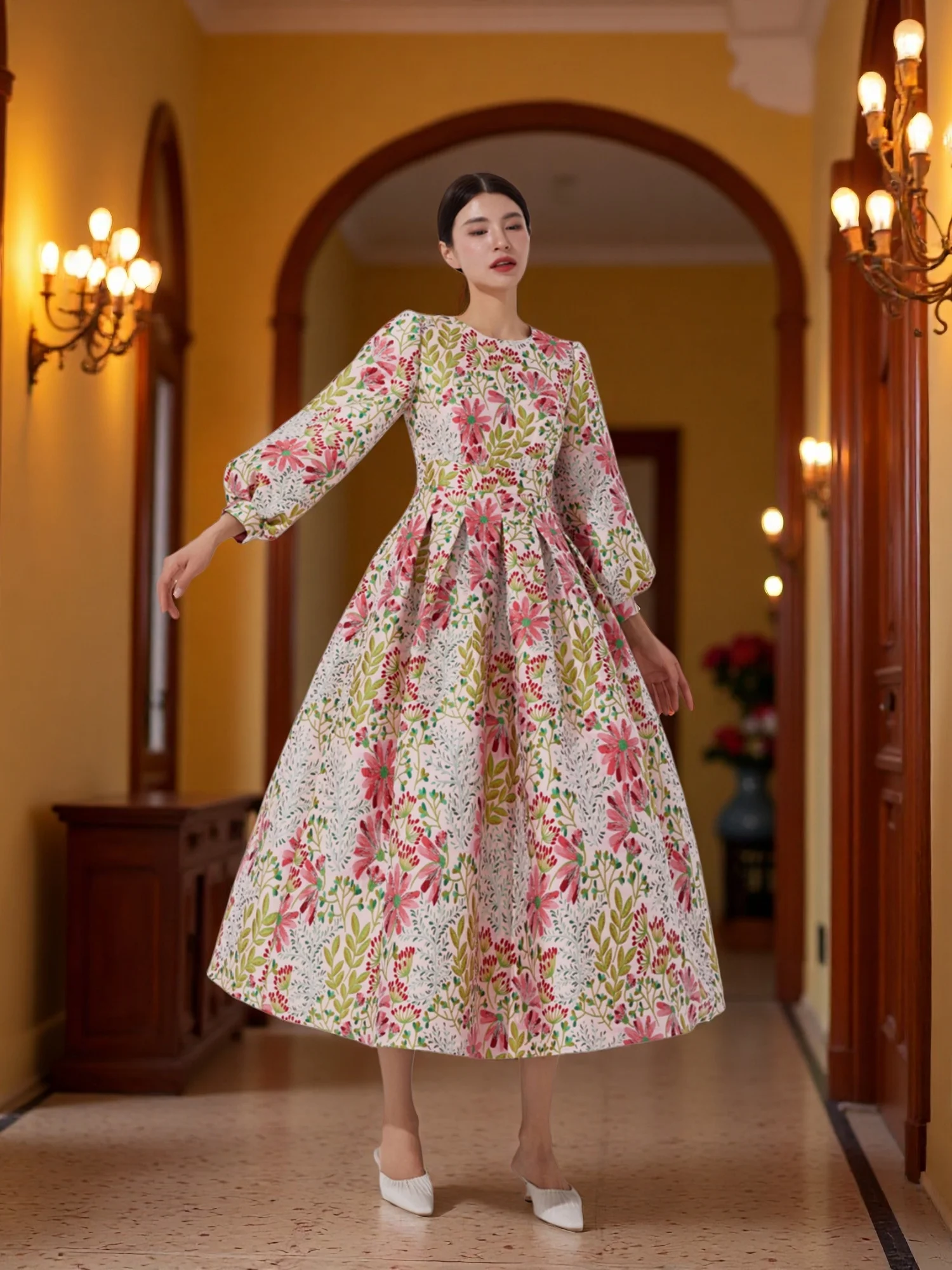 

Зимнее и осеннее роскошное и элегантное вечернее платье с рукавами-фонариками и широкими рукавами для банкетов, наряд для свадебных гостей