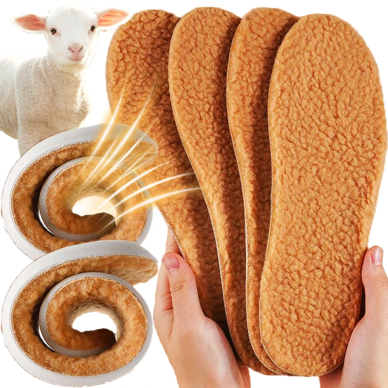 Self-heating Plush Thicken Insoles Women Men Winter Warm Foot Care Cushions Thermal PU Alpaca Wool Snow Shoe Inserts Pads