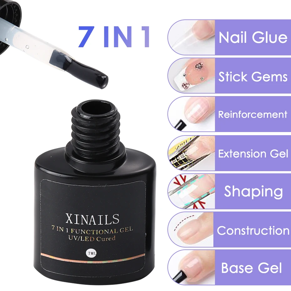 7-in-1 Reinforcement Nails Function Glue Soak Off UV Varnish Transparent Thickness False Tips Adhesive Gel Construction Manicure