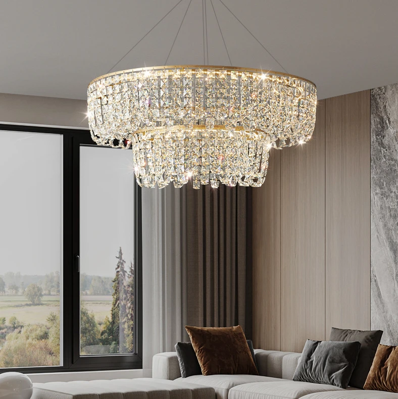 

All copper light luxury grand living room crystal chandelier Nordic postmodern bedroom circle light dining room light