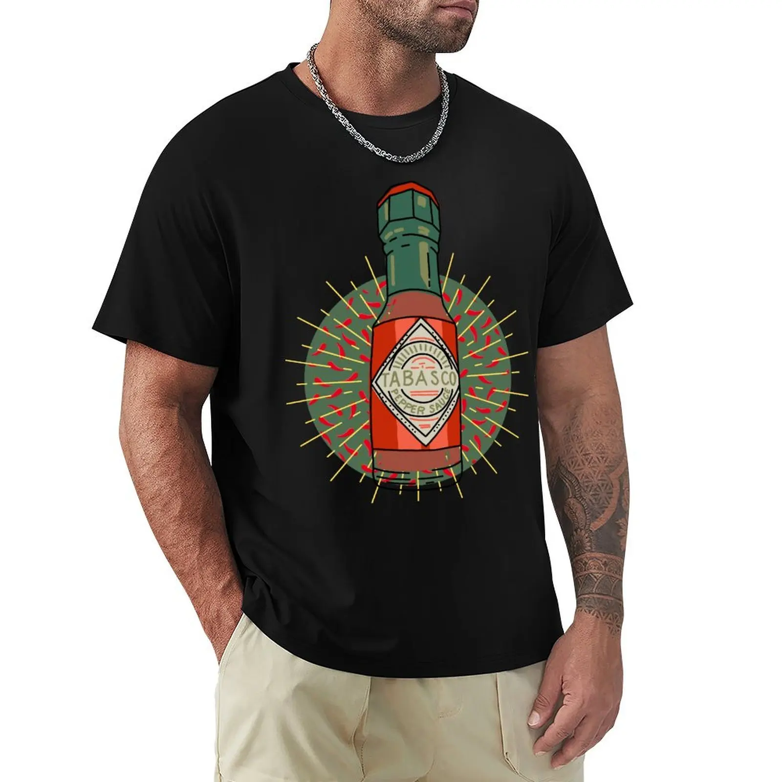 Artículo destacado - Salsa de chile Tabasco - Camiseta de manga corta básica para uso diario con diseño de pimiento picante