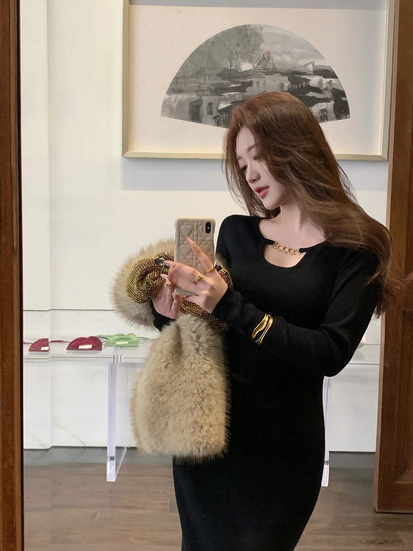 

Lin Guan Bla Knitted Dr Slim Fit Wrap around Skirt Inner Wear Base Long Dr Autumn Winter High End Sensation Ele