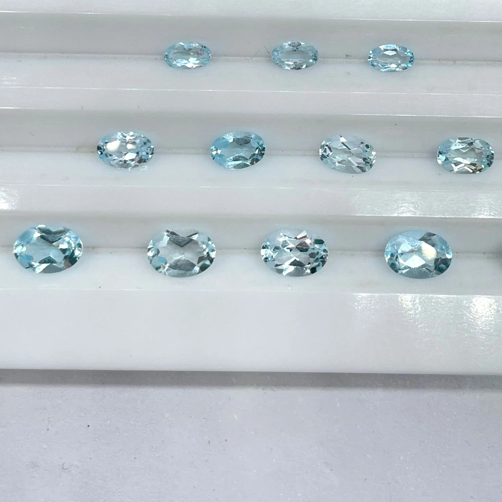

50pcs Faceted Oval 3x4mm-4x6mm Semi-precious Stone Authentic Natural Skyblue Topaz Eye Clear Loose Gemstones For Jewelry