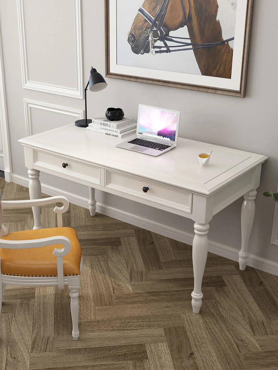 American white solid wood desk, simple, modern, classic European computer desk with drawers, writing desk