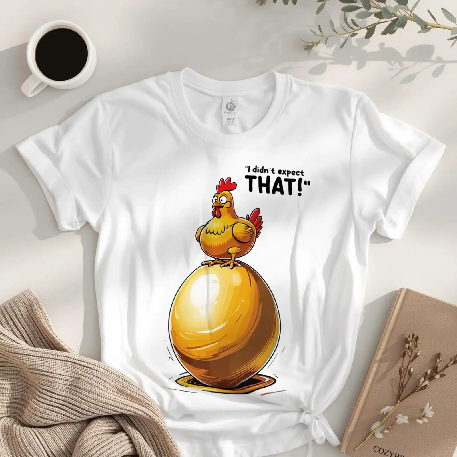 'I Didn't Expect That' Funny Chicken Golden Egg T Shirt Cotton Humor for Lovers Casual Tops vintage Washed homme Soft Stretched