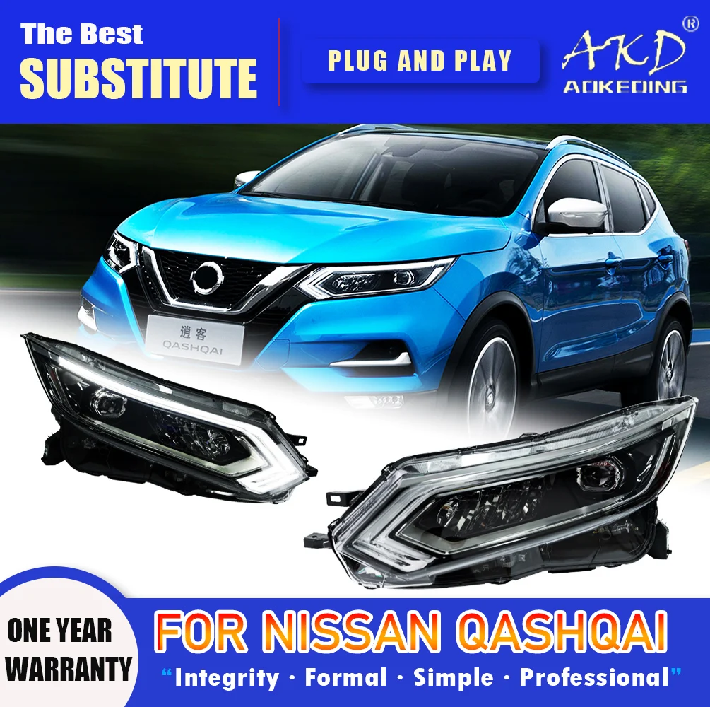 AKD Head Lamp for Nissan Qashqai LED Headlight 2017-2020 Headlights Qashqai DRL Turn Signal High Beam Angel Eye Projector