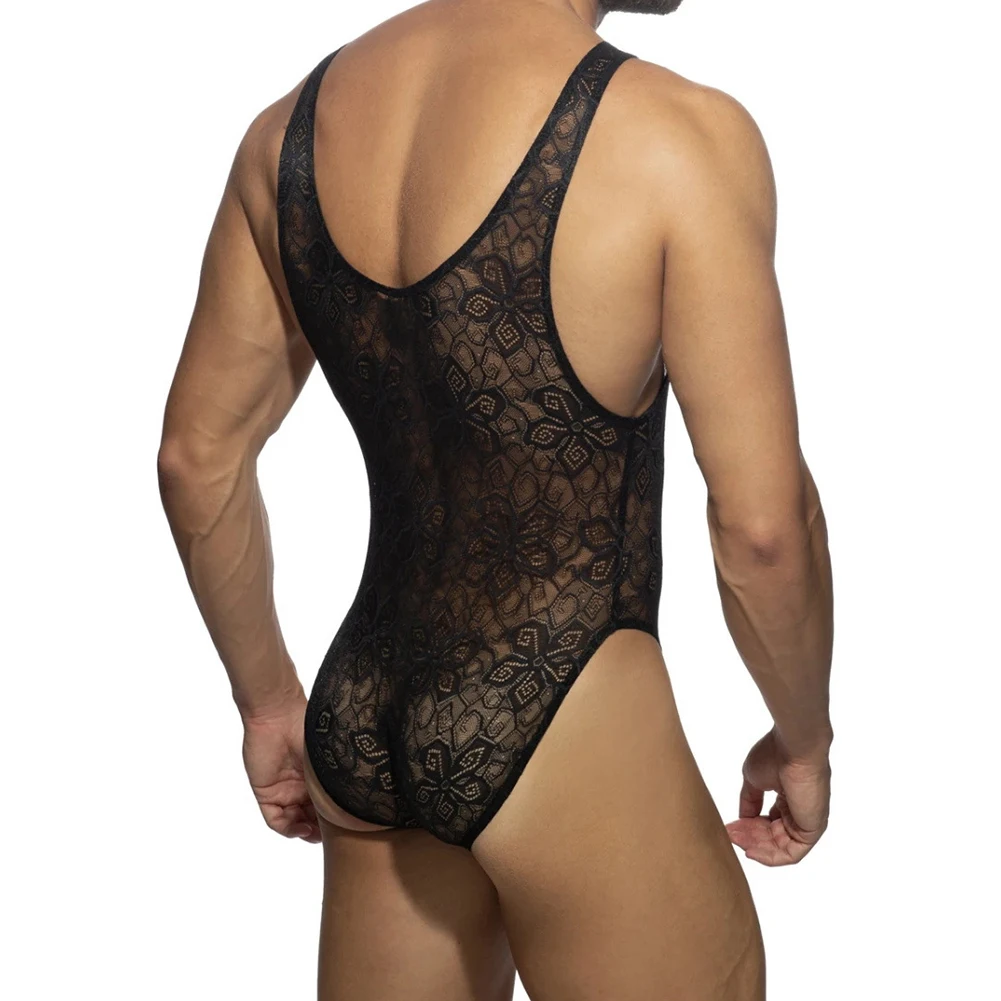 

Translucent Mens Leotard Sexy Lace Beachwear Bodysuit Pouch Slimming Swimwear Underwear Male's Breathable Nightclub Jumpsuit