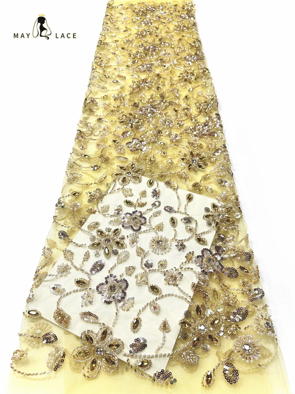 Nigerian Beaded Embroidery Lace 2026 High Quality French Net Sequins Tulle African Lace Fabric for Luxury Wedding Party Women