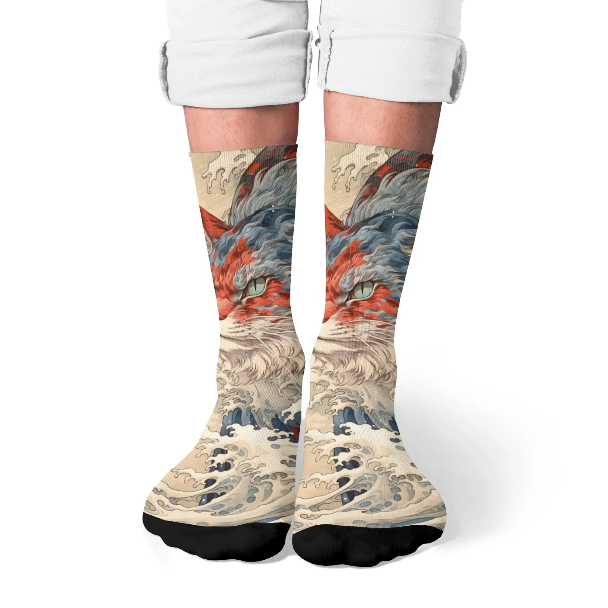 Kaus Kaki Seni Lukisan Kucing Retro Ukiyo-e Gaya Harajuku Unisex Kasual Nyaman Kaus Kaki Fashion Unik Lucu Kaus Kaki Bahagia Hadiah