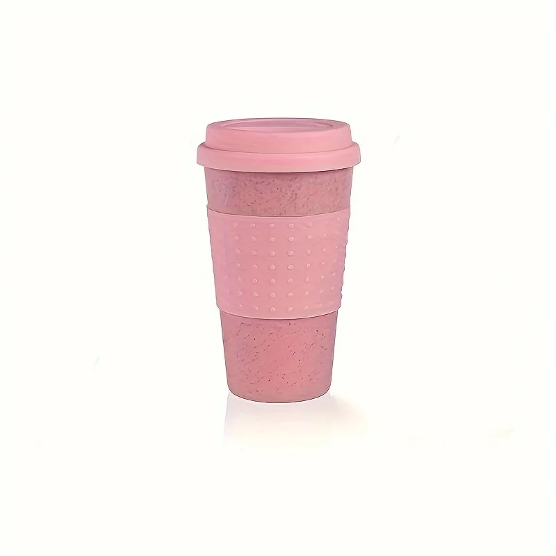 Wheat Straw Plastic Coffee Mug With Silicone Lid And Sleeve