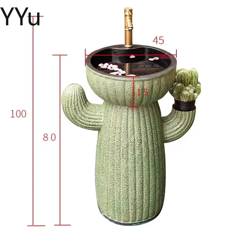 for New Chinese Style Outdoor Washbasin Cactus Shaped Bathroom Sink Garden Patio Pedestal Basin Japanese Bathroom Accessories