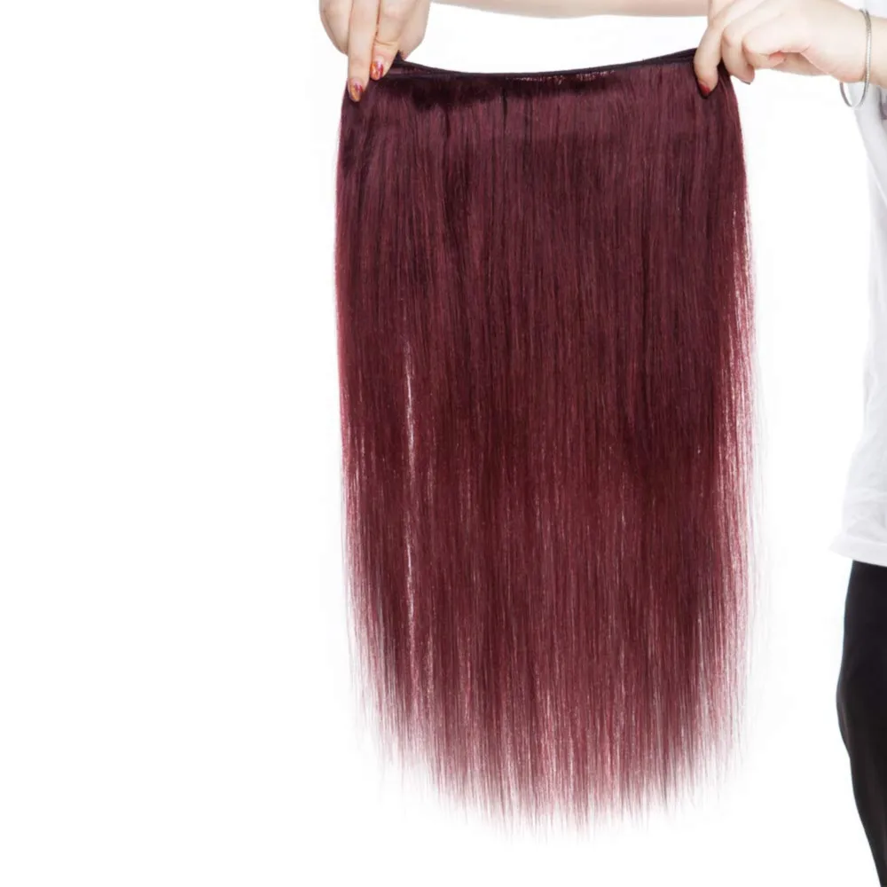 Vinho reto tinto 3 pacotes de extensões de cabelo humano cabelo humano brasileiro 100% vermelho não processado # 99j longo reto para mulher tecer