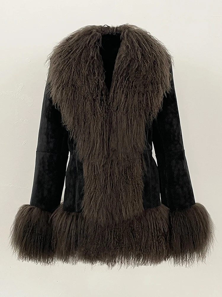 معطف فرو أرنب حقيقي شتوي جديد للسيدات لعام 2025 جاكيت من فرو الأغنام الطبيعي منغوليا ملابس سميكة ودافئة على الموضة للسيدات #5