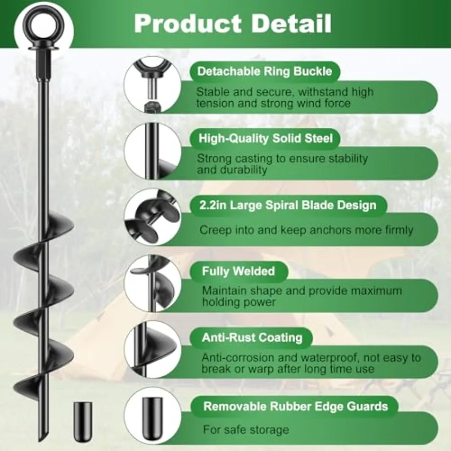 مجموعة مراسي أرضية حلزونية ملحومة بالكامل مقاس 18 بوصة شديدة التحمل لحالات الرياح العالية: مثالية لتأمين الخيام والسيارات Tr