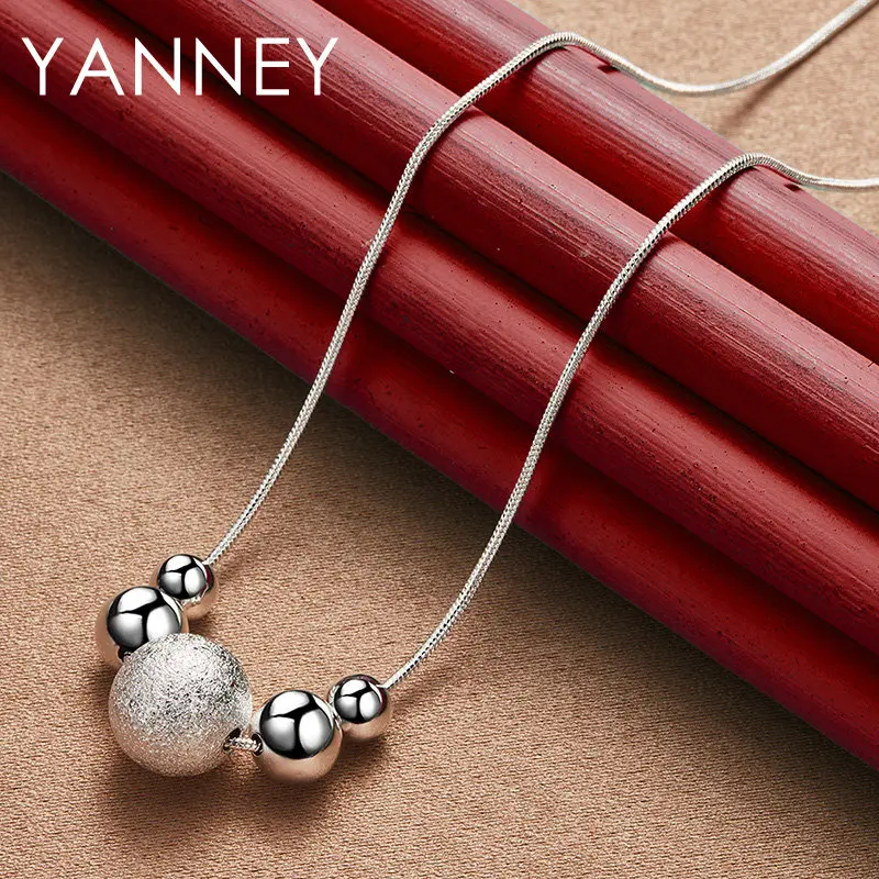 

Original 925 Sterling Silver 18 Inches 5 Beads Necklace For Women Fashion Charm Party Wedding Christmas Gift Jewelry