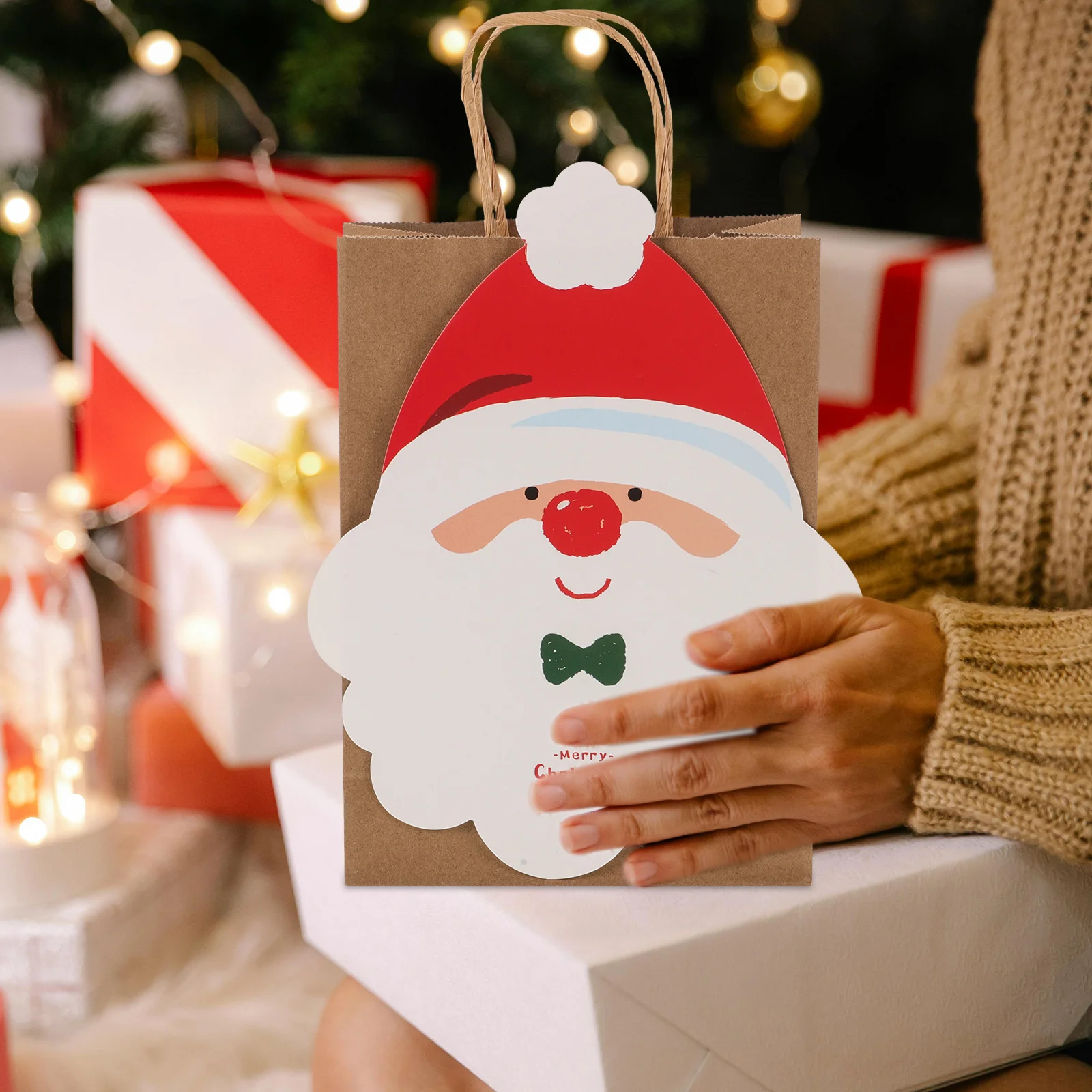 

10Pcs Santa Gift Bags Multi-Functional Holiday Treat Bag Strong Paper Craft for Christmas Wedding Party Favor Decorative Present