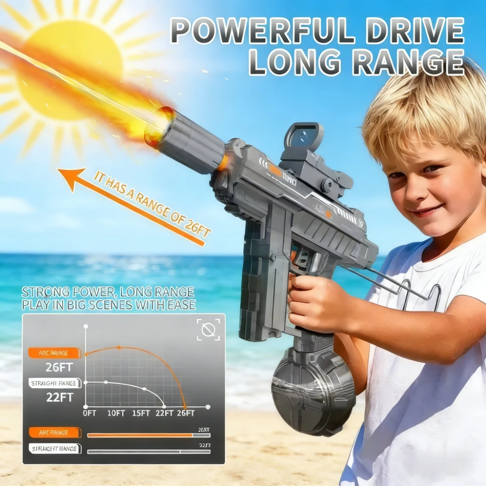 

UZI Electric Water Gun with Light Silencer Summer Outdoor Beach Pool Shooting Game Toy for Boys Holiday Birthday Gift