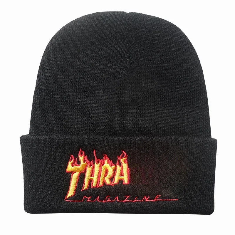 Hat Beanies Fashion Flame Letter Embroidery Knitted Hat Men And Women Winter Hat Wool Hat Cold Hat