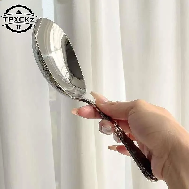 Stainless Steel Large Square Kitchen Spoon Flat-bottomed Rice Soup Ladle For Dessert Ice Cream Serving Spatula Tableware