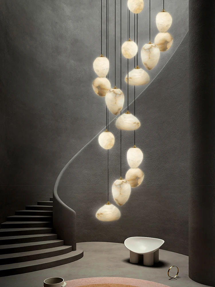 

Irregular Shape Natural Marble Chandelier High-grade Home Decor Lamp Living Room Staircase Hanging Light Suspension Luminaire