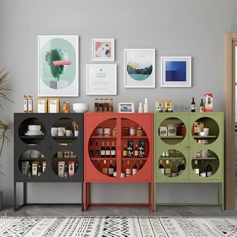 

Wrought iron dining side cabinet Wrought iron storageDopamine iron Living room display cabinet Wine